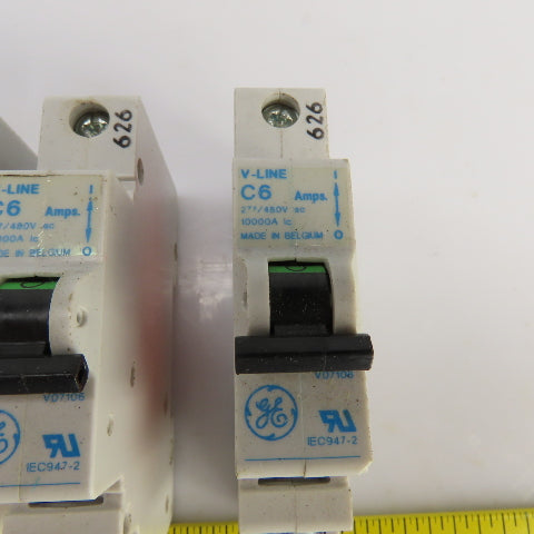 General Electric V-Line C6 Amp Circuit Breakers 277/480VAC Lot Of 5