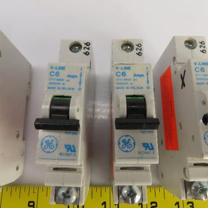 General Electric V-Line C6 Amp Circuit Breakers 277/480VAC Lot Of 5