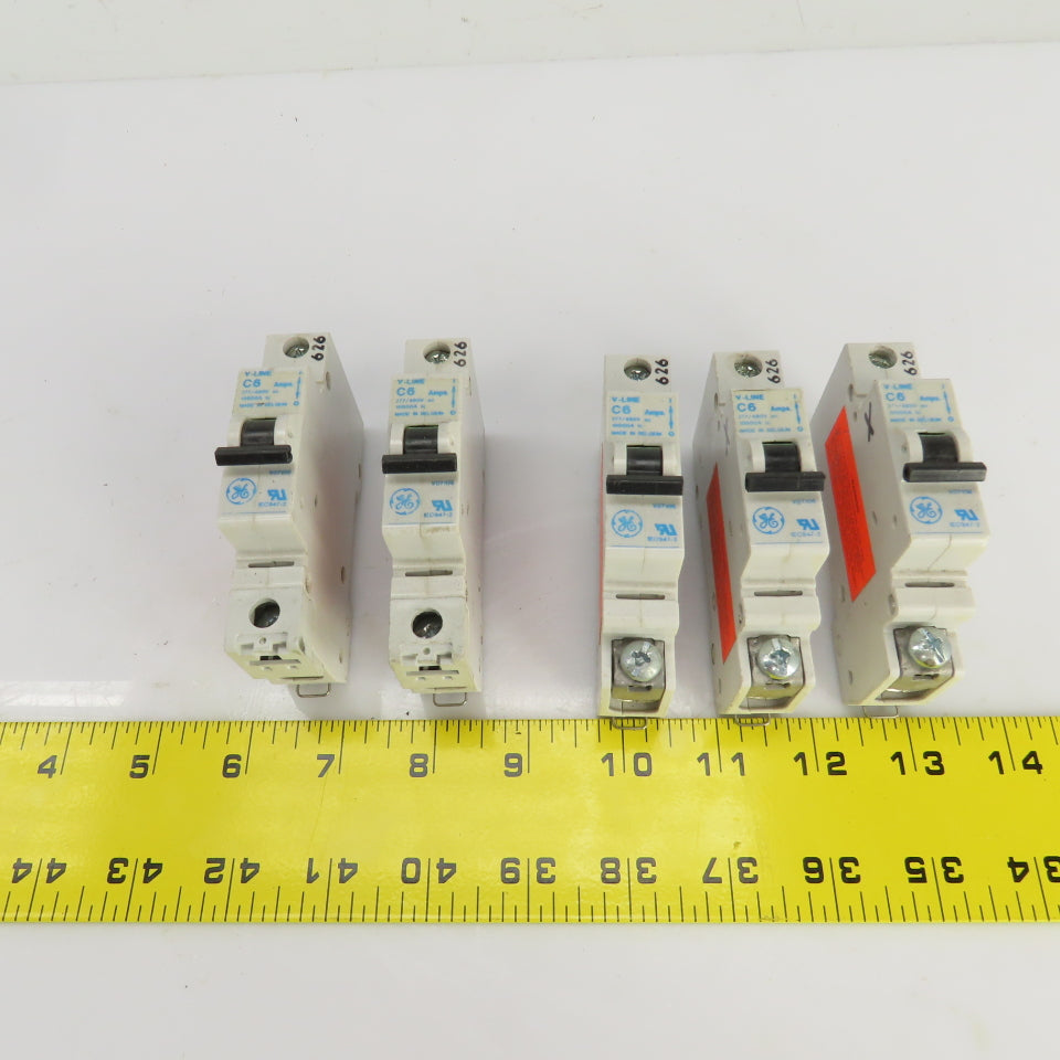 General Electric V-Line C6 Amp Circuit Breakers 277/480VAC Lot Of 5