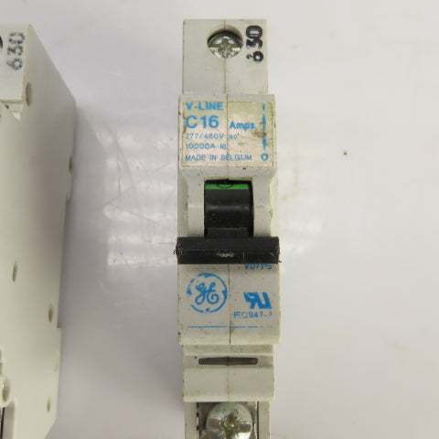 General Electric V-Line C16 Amp Circuit Breakers 277/480VAC Lot Of 2