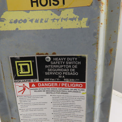 Square D HU361 30A 600VAC 600VDC Heavy Duty Safety Disconnect Switch