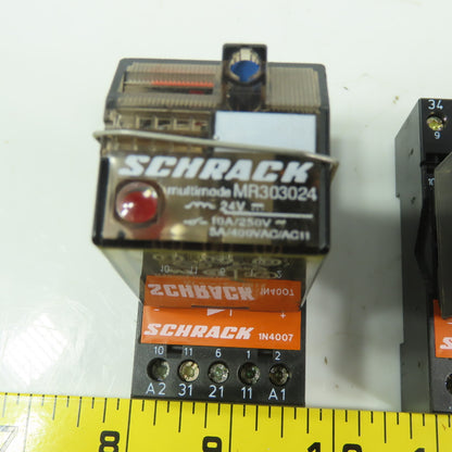 Schrack MR303024 Multimode250V 10A 24VDC Coil Relay W/Socket Lot Of 3