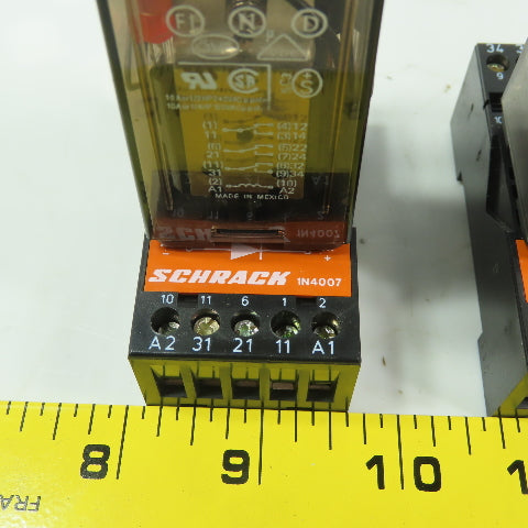 Schrack MR303024 Multimode250V 10A 24VDC Coil Relay W/Socket Lot Of 3