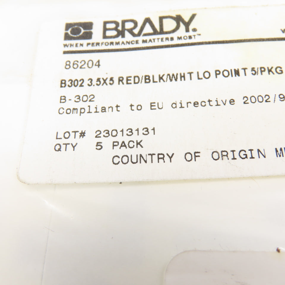 Brady 86204 3-1/2" x 5" Adhesive Lock Out Point OHSA Safety Sticker Pack Of 5