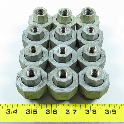 3/8" NPT Galvanized Iron Threaded Pipe Union 150# Lot of 12