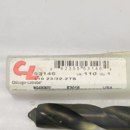 Chicago-Latrobe 23/32" 59/64" HSS 2 Flute Drill Bit 2MT/3MT 10"OAL 11"OAL Lot/2