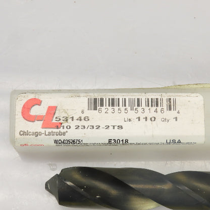 Chicago-Latrobe 23/32" 59/64" HSS 2 Flute Drill Bit 2MT/3MT 10"OAL 11"OAL Lot/2