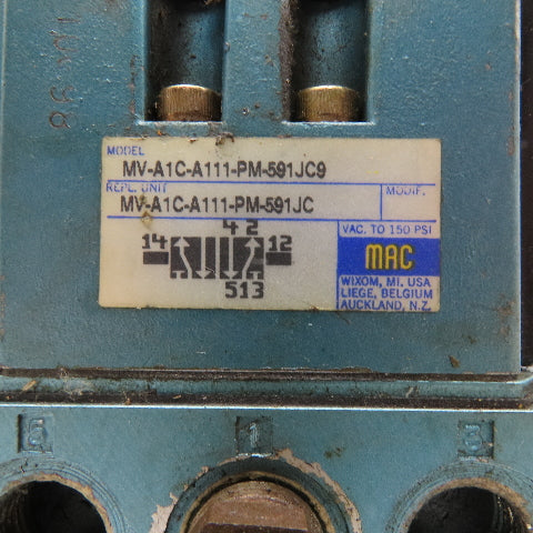 MAC MV-A1C-A111-PM-591JC9 2 Position Pneumatic Solenoid Valve 24VDC Coil