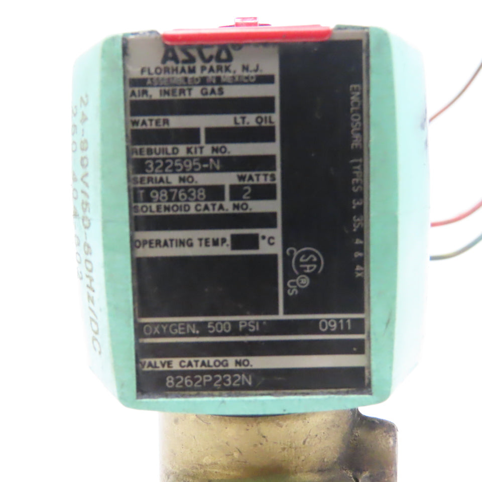 Asco 8262P232N 1/4" NPT 2 Way Solenoid Valve WO Inert Gas 24-99VDC