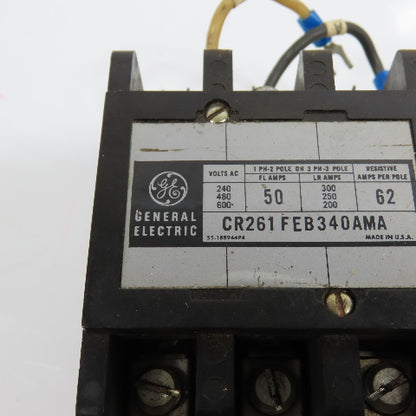 General Electric CR261FEB340AMA 600V Contactor 50FL Amps 62 Res Amps