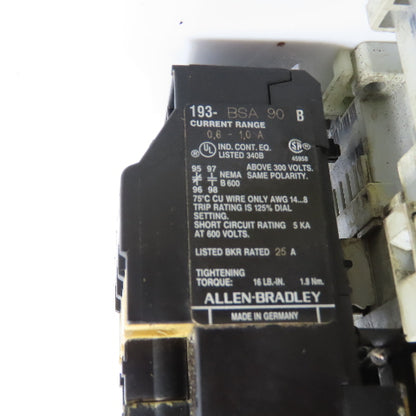 Allen Bradley 104-C12D22 Ser A Reversing Contactor W/193-BSA 0.6-1.0A Trip