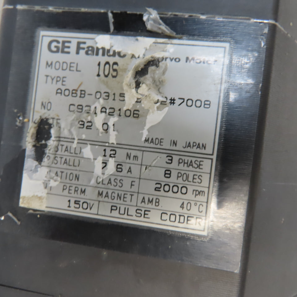 Fanuc A06B-0315-B202#7008 150V 3Ph 8 Pole 3000RPM AC Servo Motor W/Brake