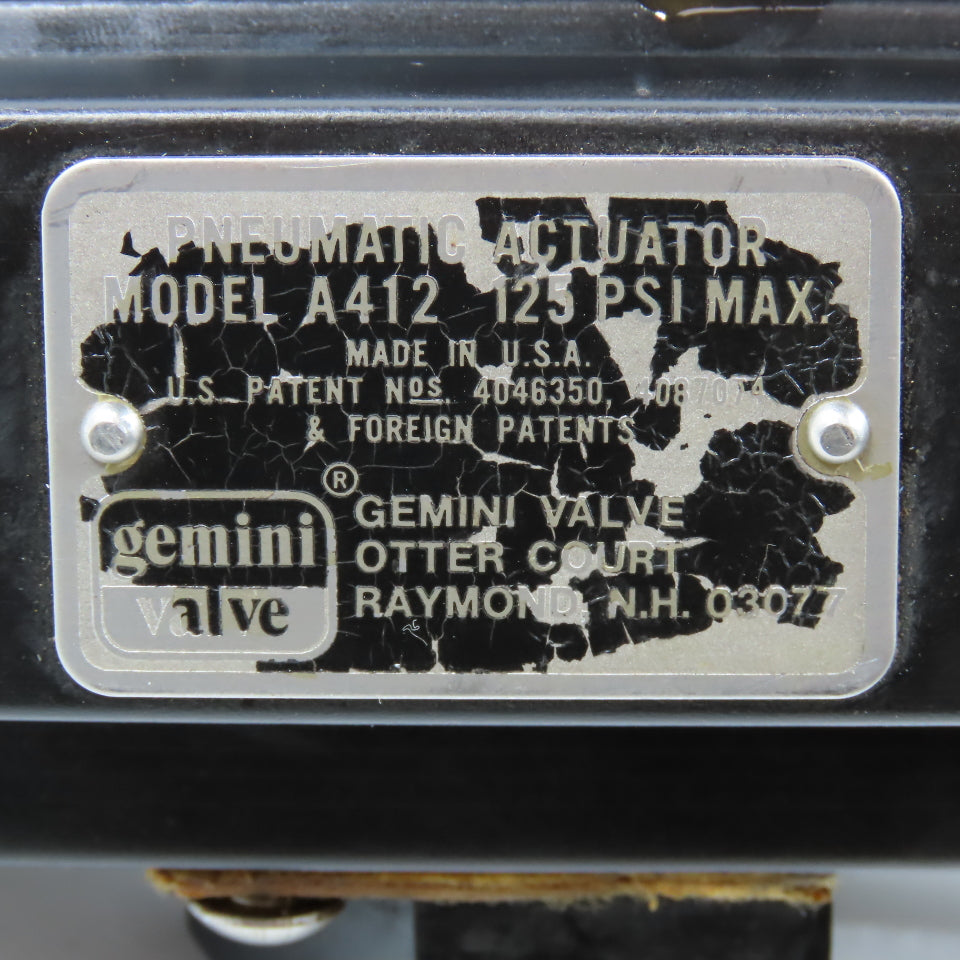 Gemini A412 Pneumatic Valve Actuator Solenoid Operated 24VDC 125 PSI