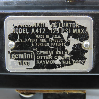 Gemini A412 Pneumatic Valve Actuator Solenoid Operated 24VDC 125 PSI