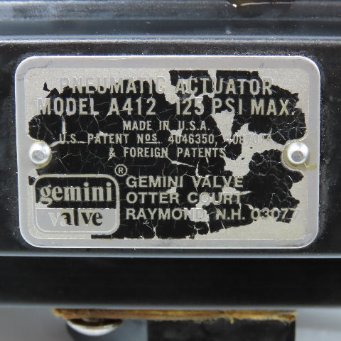 Gemini A412 Pneumatic Valve Actuator Solenoid Operated 24VDC 125 PSI
