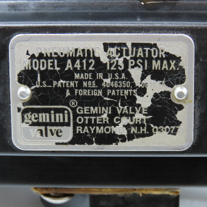 Gemini A412 Pneumatic Valve Actuator Solenoid Operated 24VDC 125 PSI