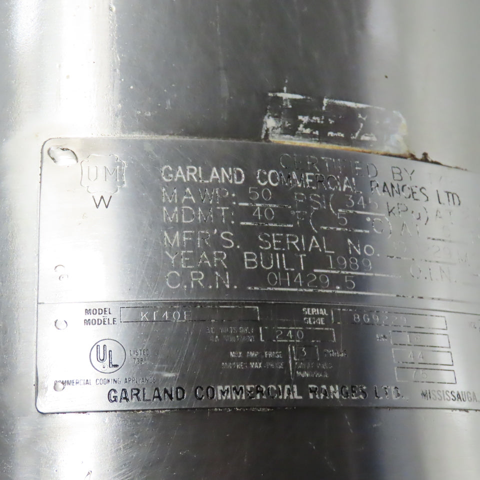 Garland KT40E 40 Gallon 316SS 240V 3PH Electric Heated Jacket Pouring  Kettle