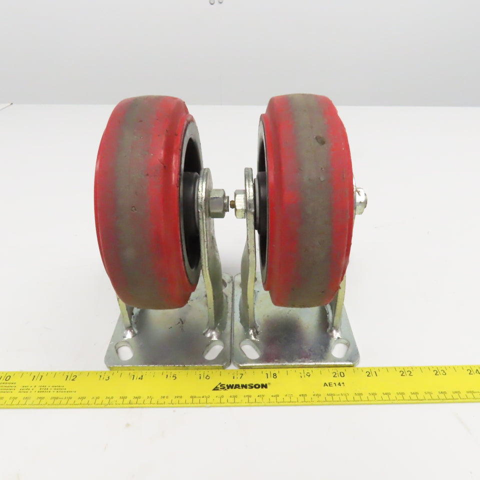 6" x 2" Rubber Plate Mount Rigid Casters Thermoplastic Hub Lot Of 2