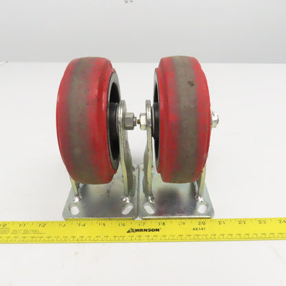 6" x 2" Rubber Plate Mount Rigid Casters Thermoplastic Hub Lot Of 2