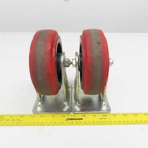 6" x 2" Rubber Plate Mount Rigid Casters Thermoplastic Hub Lot Of 2