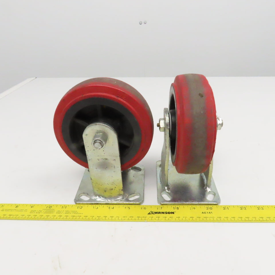 6" x 2" Rubber Plate Mount Rigid Casters Thermoplastic Hub Lot Of 2