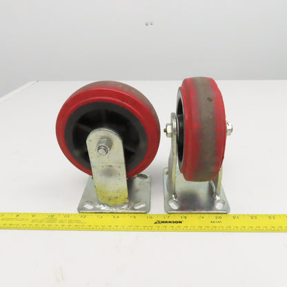6" x 2" Rubber Plate Mount Rigid Casters Thermoplastic Hub Lot Of 2