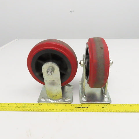 6" x 2" Rubber Plate Mount Rigid Casters Thermoplastic Hub Lot Of 2