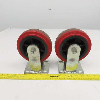 6" x 2" Rubber Plate Mount Rigid Casters Thermoplastic Hub Lot Of 2