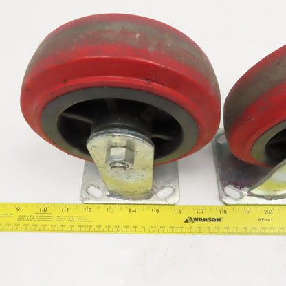 6" x 2" Rubber Plate Mount Rigid Casters Thermoplastic Hub Lot Of 2