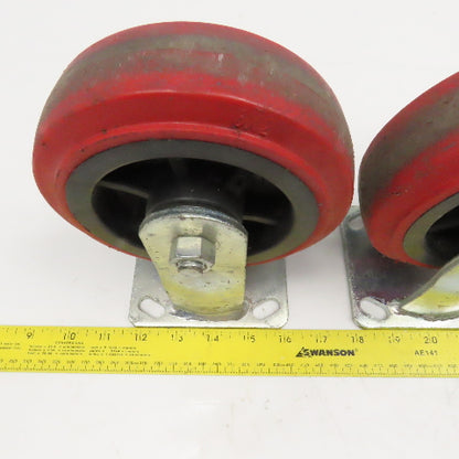 6" x 2" Rubber Plate Mount Rigid Casters Thermoplastic Hub Lot Of 2