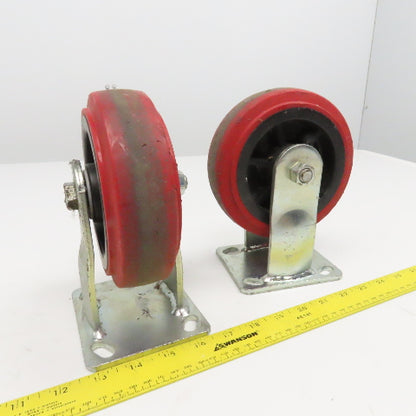 6" x 2" Rubber Plate Mount Rigid Casters Thermoplastic Hub Lot Of 2