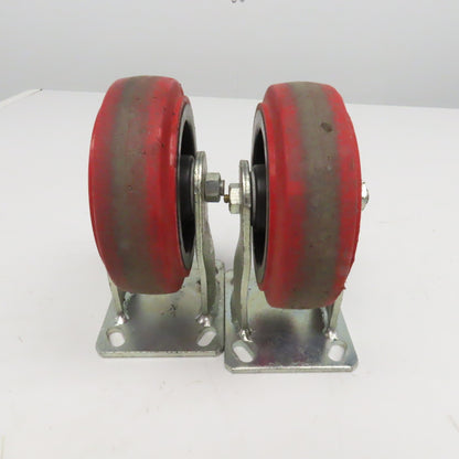 6" x 2" Rubber Plate Mount Rigid Casters Thermoplastic Hub Lot Of 2
