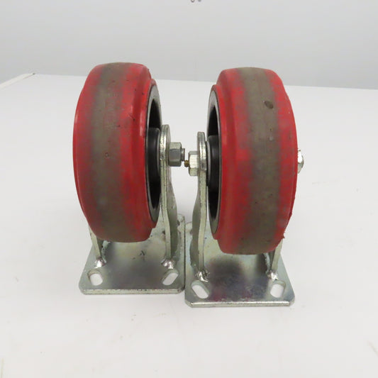 6" x 2" Rubber Plate Mount Rigid Casters Thermoplastic Hub Lot Of 2