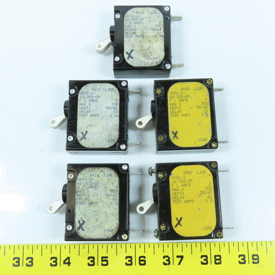Airpax UPG1-162-202-09 Circuit Breaker Switch 2 Amp 50/60H 2.5 Trip Amp Lot of 5