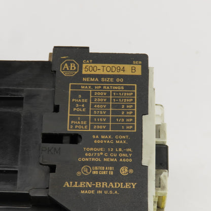 Allen Bradley 509-TOD94 Ser B Double Contactor 1/3-1-1/2HP 120V Coil Lot Of 2