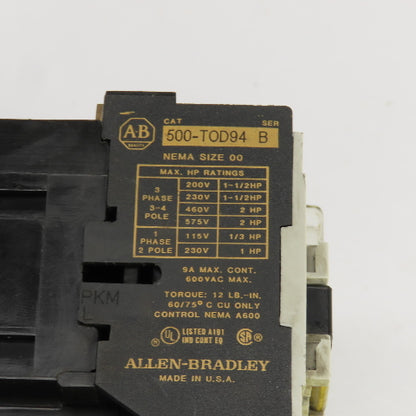 Allen Bradley 509-TOD94 Ser B Double Contactor 1/3-1-1/2HP 120V Coil Lot Of 2