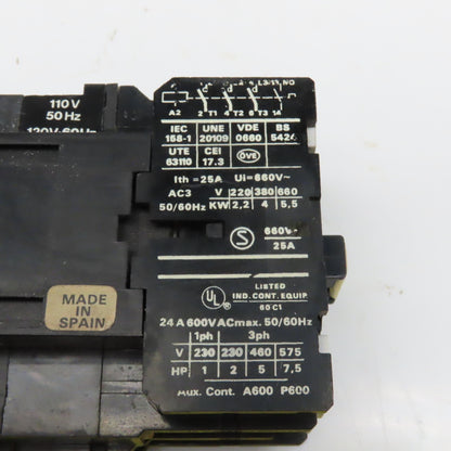 Ward Leonard WCL-00.a-IIIT1 Contactor Starter 600V 5.5kW 110V Coil Lot Of 2
