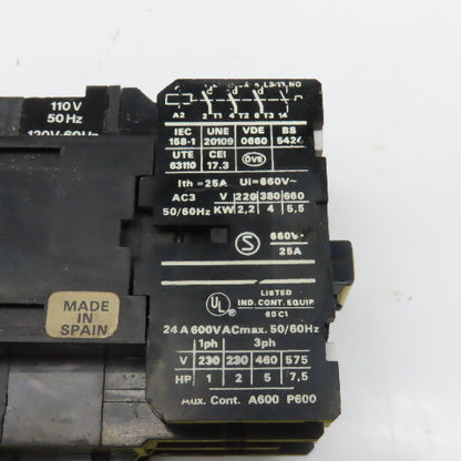 Ward Leonard WCL-00.a-IIIT1 Contactor Starter 600V 5.5kW 110V Coil Lot Of 2