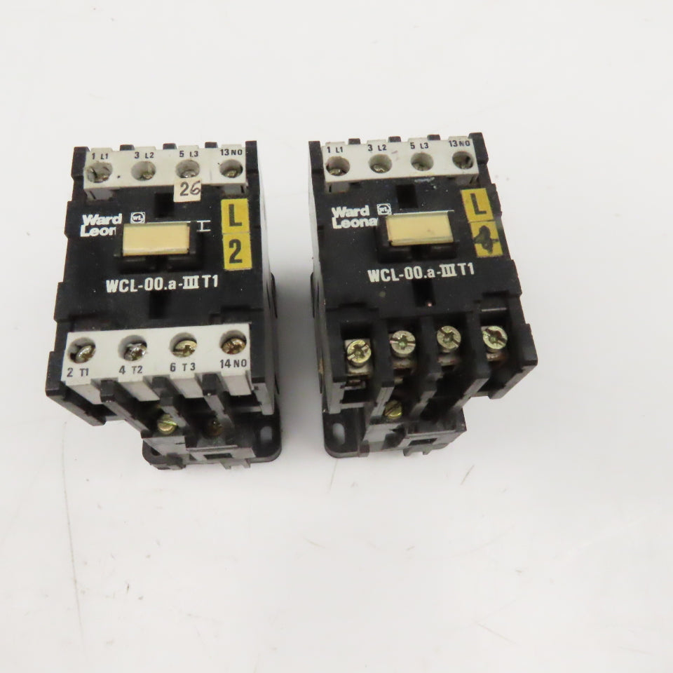 Ward Leonard WCL-00.a-IIIT1 Contactor Starter 600V 5.5kW 110V Coil Lot Of 2
