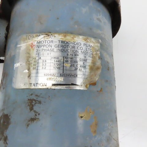 Nippon TOP-2MY750 0.75kW 20/220V 50/60Hz Trochoid Gearotor Coolant Pump