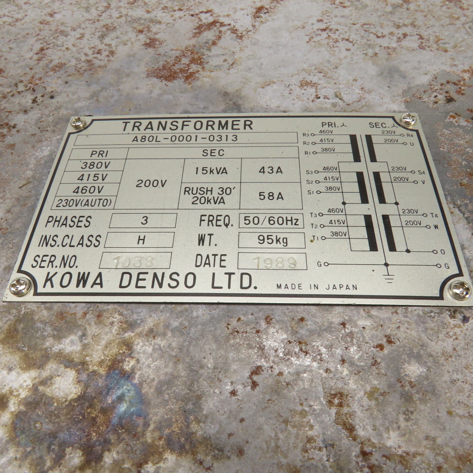 Fanuc A80L-0001-0313 15kVA Power Transformer Pri 380-415-460V Sec 200V