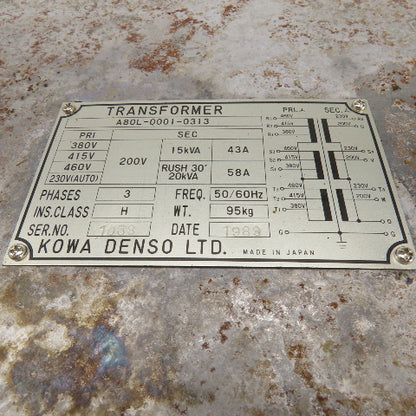 Fanuc A80L-0001-0313 15kVA Power Transformer Pri 380-415-460V Sec 200V