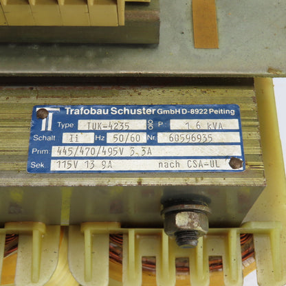 Trafobau Schuster TUK-4235 60596935 1.6kVA Transformer Pri 445-470-495V Sec 115V