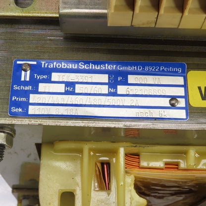 Trafobau Schuster TEK-3391 612108899 900VA Transformer Pri 420/444/500V Sec 110V