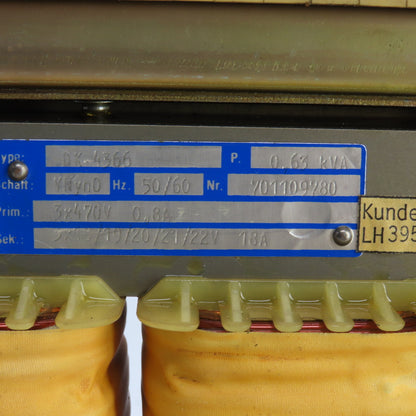 Trafobau Schuster DK-4366 701109780 0.63kVA Transformer Pri 3X470V Sec 18/19/22V