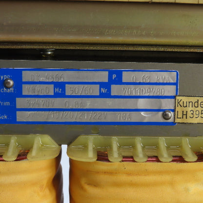 Trafobau Schuster DK-4366 701109780 0.63kVA Transformer Pri 3X470V Sec 18/19/22V