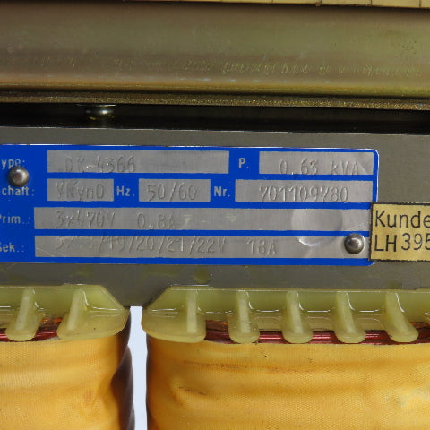 Trafobau Schuster DK-4366 701109780 0.63kVA Transformer Pri 3X470V Sec 18/19/22V