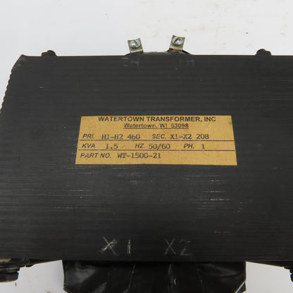 Watertown WT-1500-21 1.5kVA Single Phase Machine Transformer Pri 460V Sec 280V