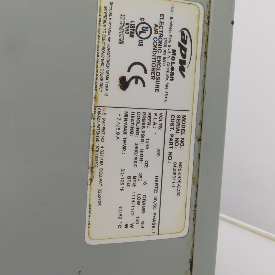 McLean M28-0426-G032 3800/4000BTU Electronic Enclosure Air Conditioner 230V 1PH