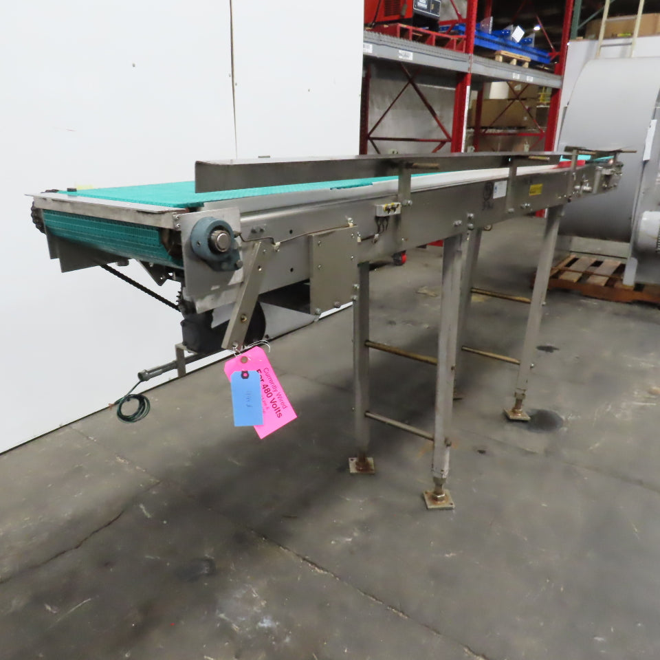 16" x 119" OAL Stainless Steel Slide Bed Belt Conveyor 208-220/480V 3Ph 55.5FPM